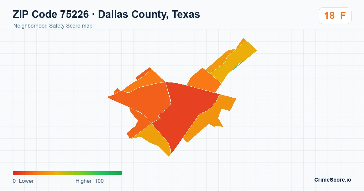 ZIP Code 75226 in Dallas County, Texas neighborhood Safety Score map