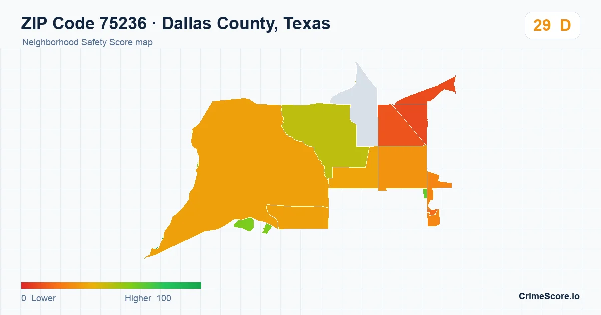ZIP Code 75236 in Dallas County, Texas neighborhood Safety Score map