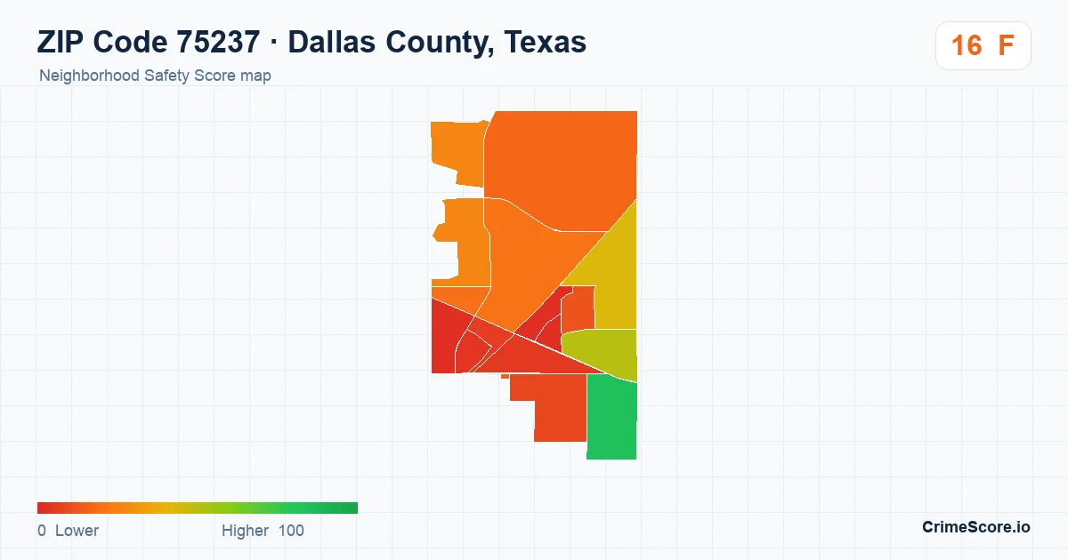 ZIP Code 75237 in Dallas County, Texas neighborhood Safety Score map