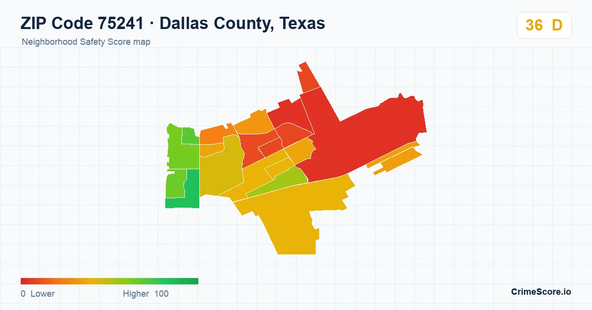 ZIP Code 75241 in Dallas County, Texas neighborhood Safety Score map