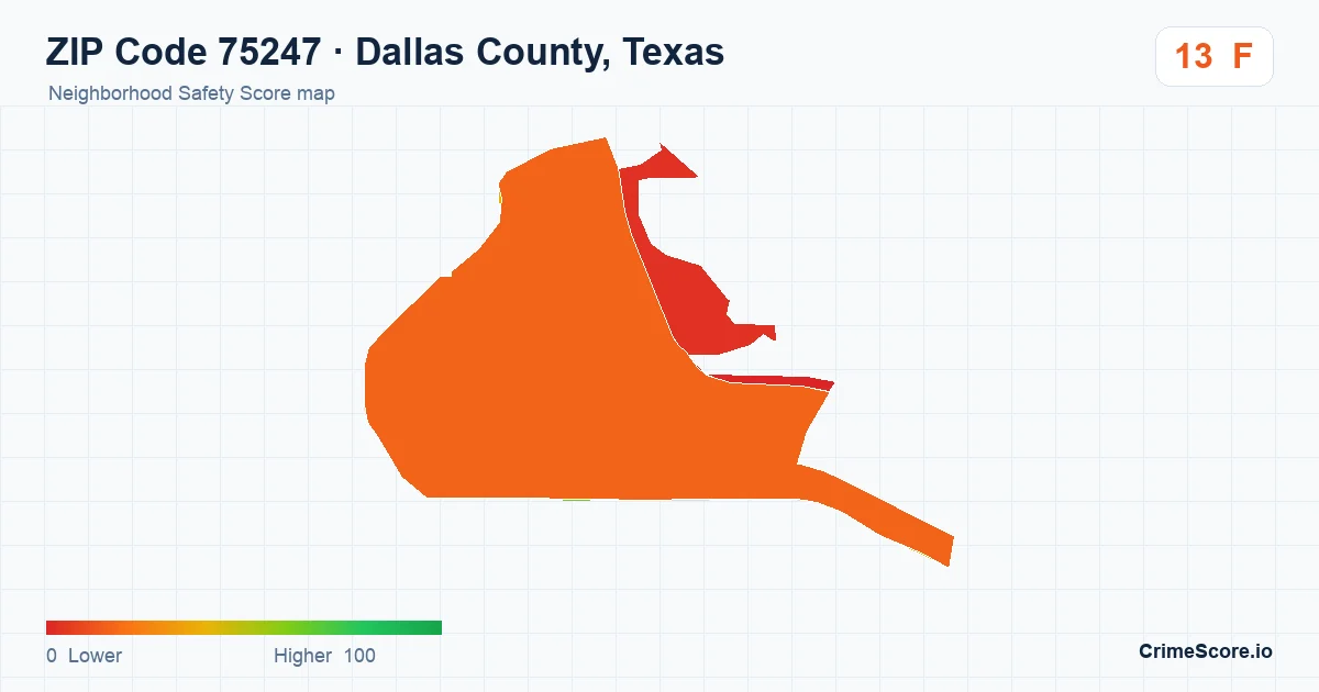 ZIP Code 75247 in Dallas County, Texas neighborhood Safety Score map