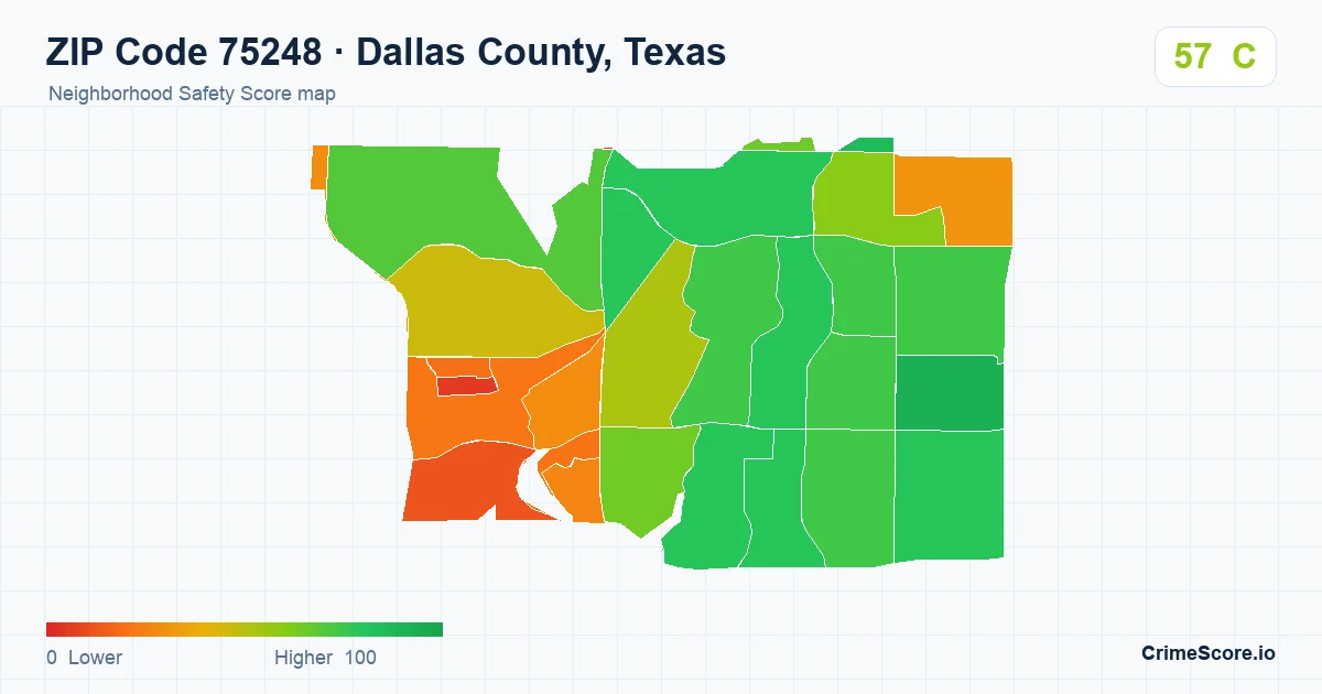 ZIP Code 75248 in Dallas County, Texas neighborhood Safety Score map