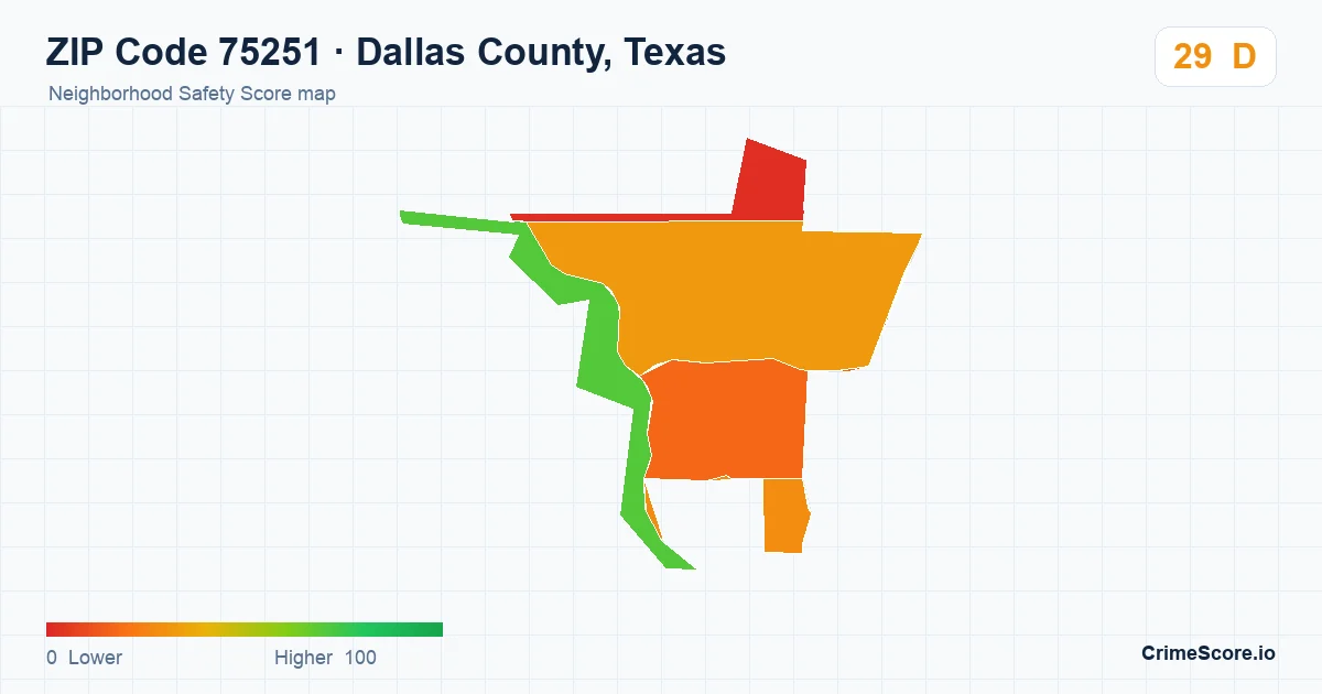 ZIP Code 75251 in Dallas County, Texas neighborhood Safety Score map
