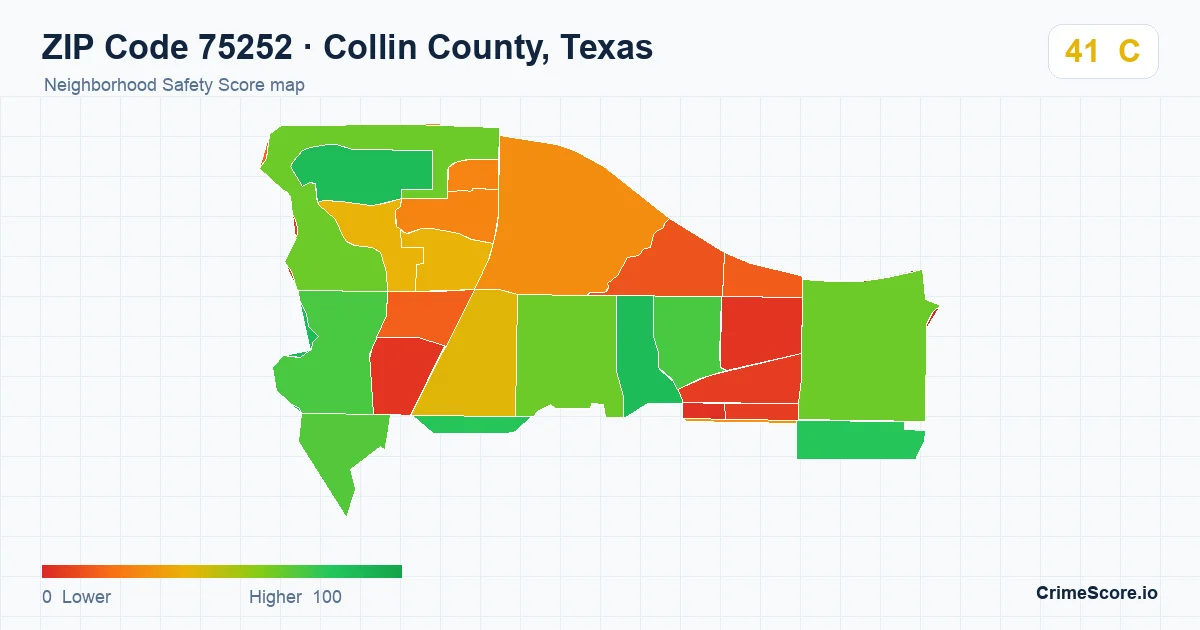 ZIP Code 75252 in Collin County, Texas neighborhood Safety Score map