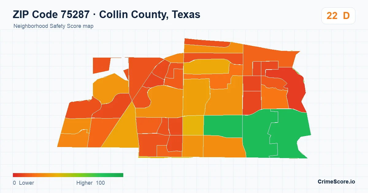 ZIP Code 75287 in Collin County, Texas neighborhood Safety Score map