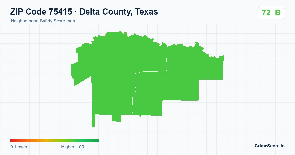 ZIP Code 75415 in Delta County, Texas neighborhood Safety Score map