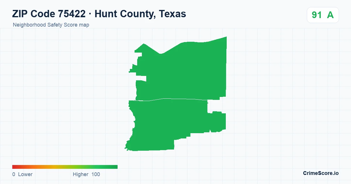 ZIP Code 75422 in Hunt County, Texas neighborhood Safety Score map