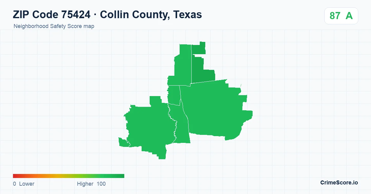 ZIP Code 75424 in Collin County, Texas neighborhood Safety Score map
