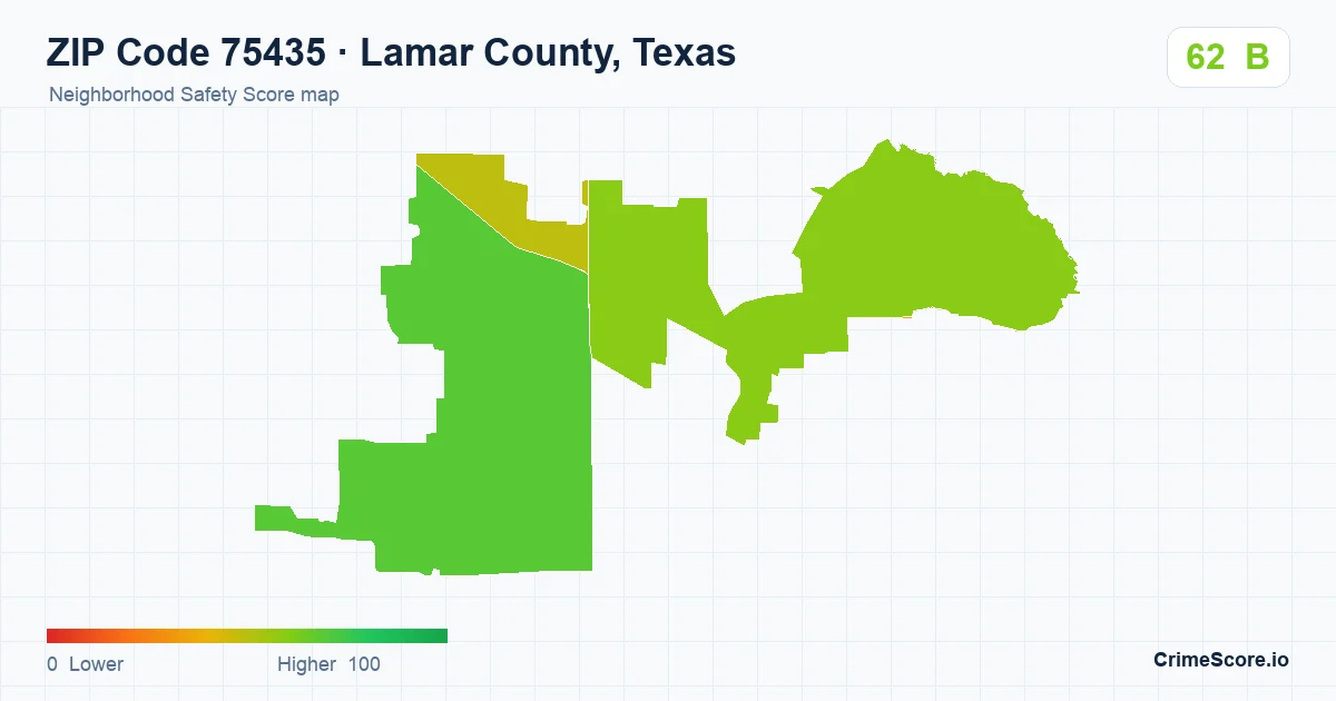 ZIP Code 75435 in Lamar County, Texas neighborhood Safety Score map