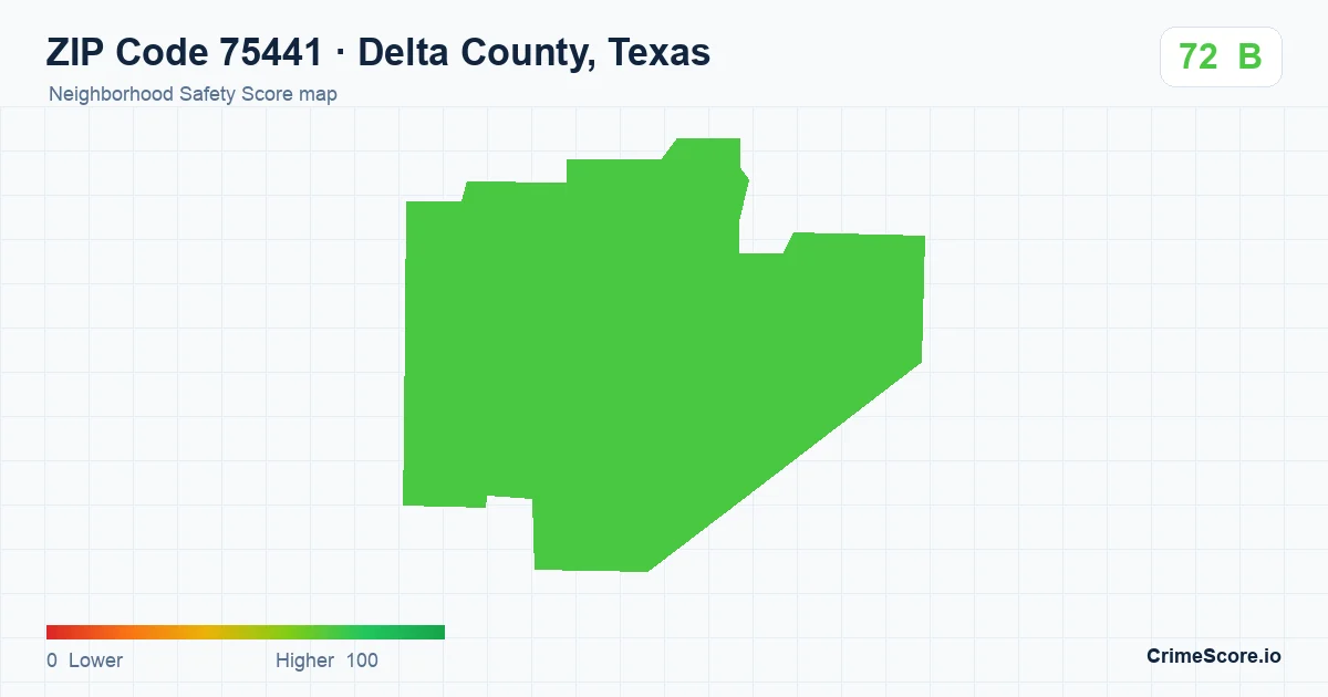 ZIP Code 75441 in Delta County, Texas neighborhood Safety Score map