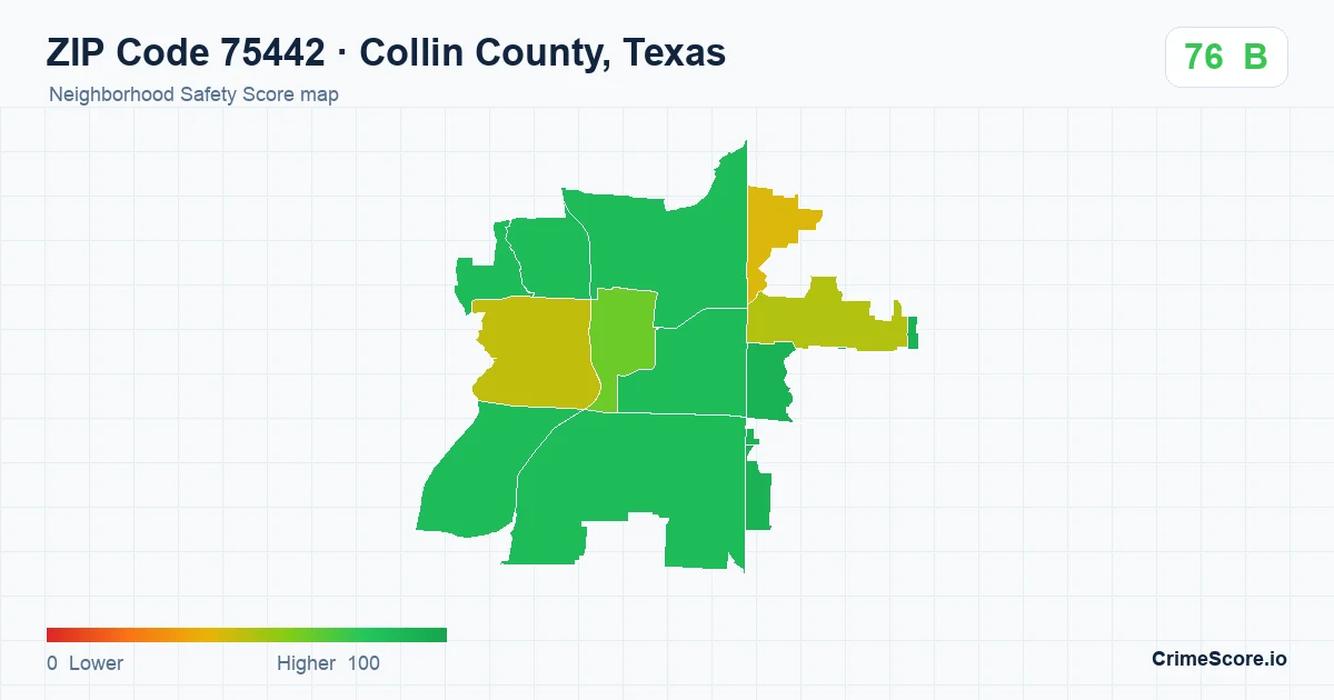ZIP Code 75442 in Collin County, Texas neighborhood Safety Score map