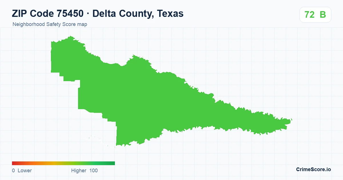 ZIP Code 75450 in Delta County, Texas neighborhood Safety Score map