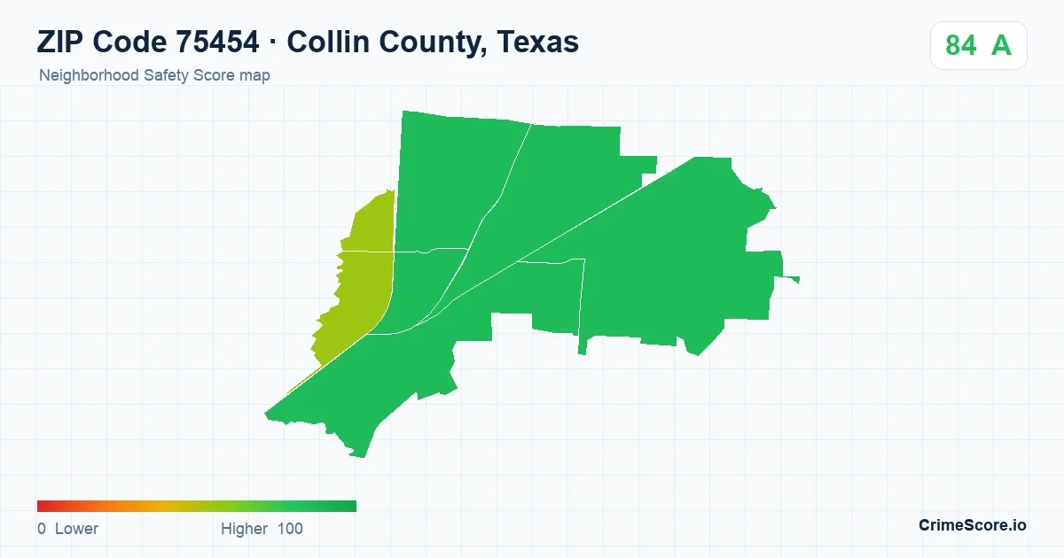 ZIP Code 75454 in Collin County, Texas neighborhood Safety Score map