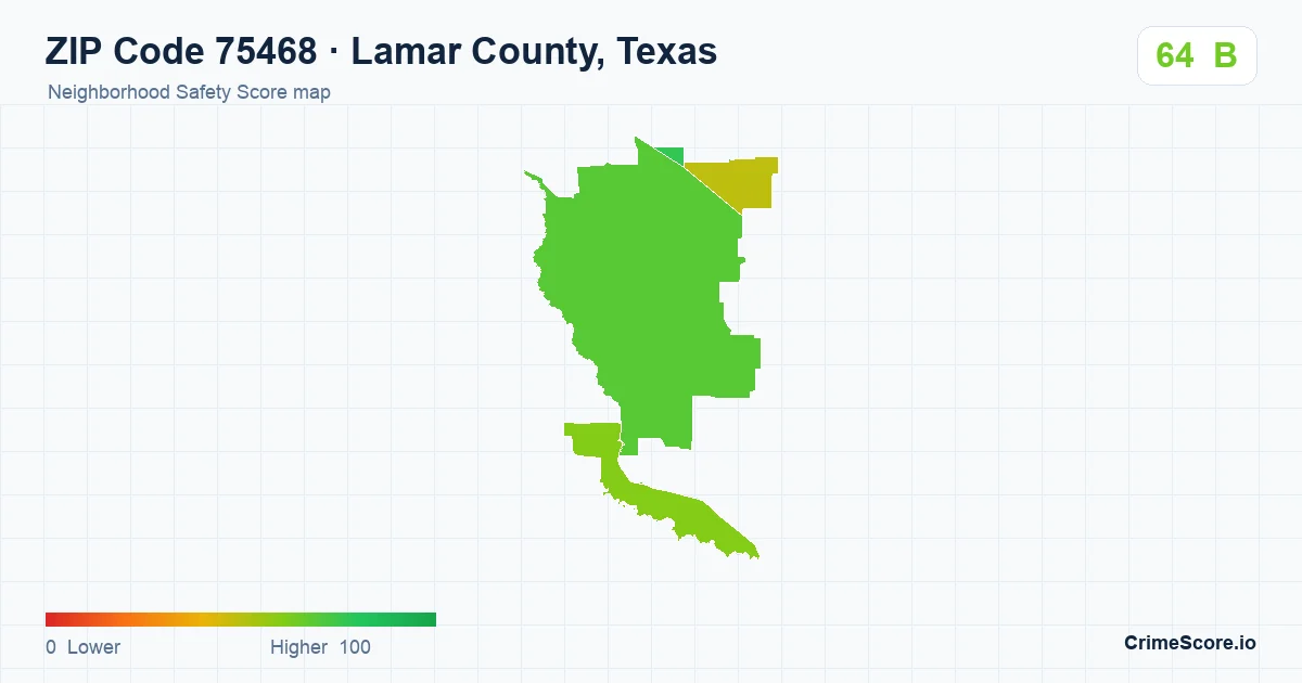 ZIP Code 75468 in Lamar County, Texas neighborhood Safety Score map
