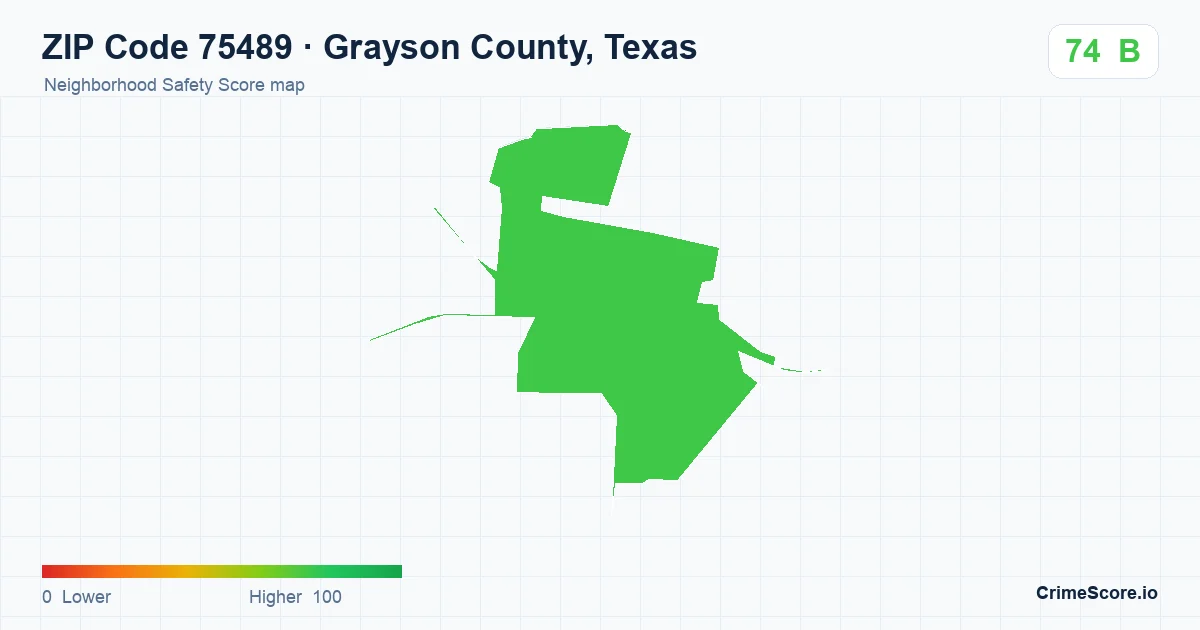 ZIP Code 75489 in Grayson County, Texas neighborhood Safety Score map