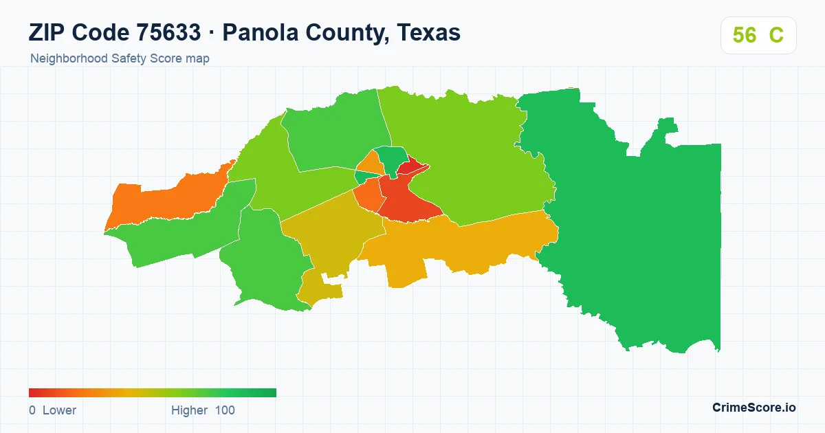 ZIP Code 75633 in Panola County, Texas neighborhood Safety Score map