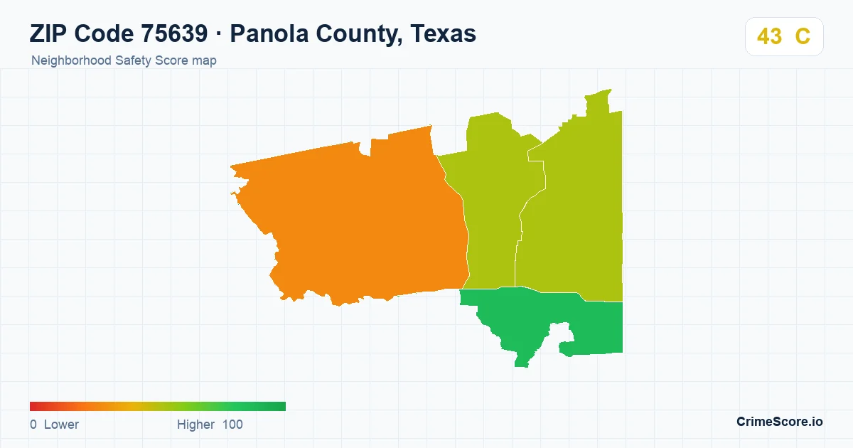 ZIP Code 75639 in Panola County, Texas neighborhood Safety Score map
