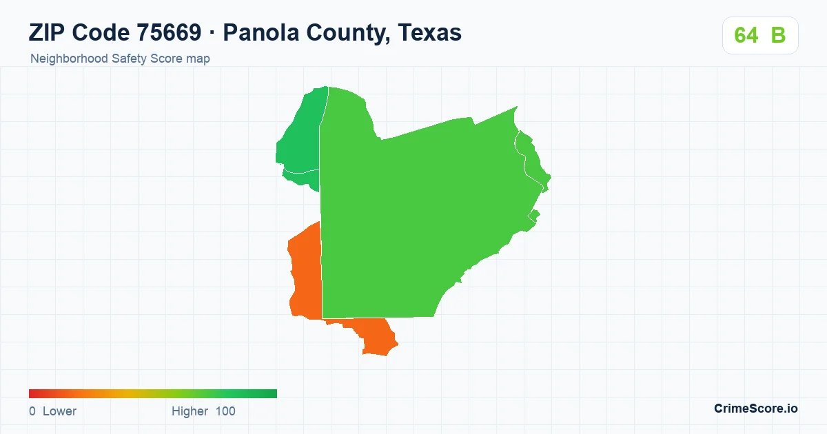 ZIP Code 75669 in Panola County, Texas neighborhood Safety Score map