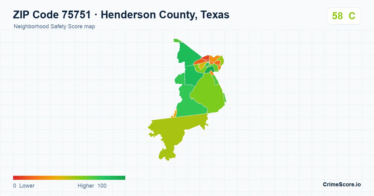 ZIP Code 75751 in Henderson County, Texas neighborhood Safety Score map