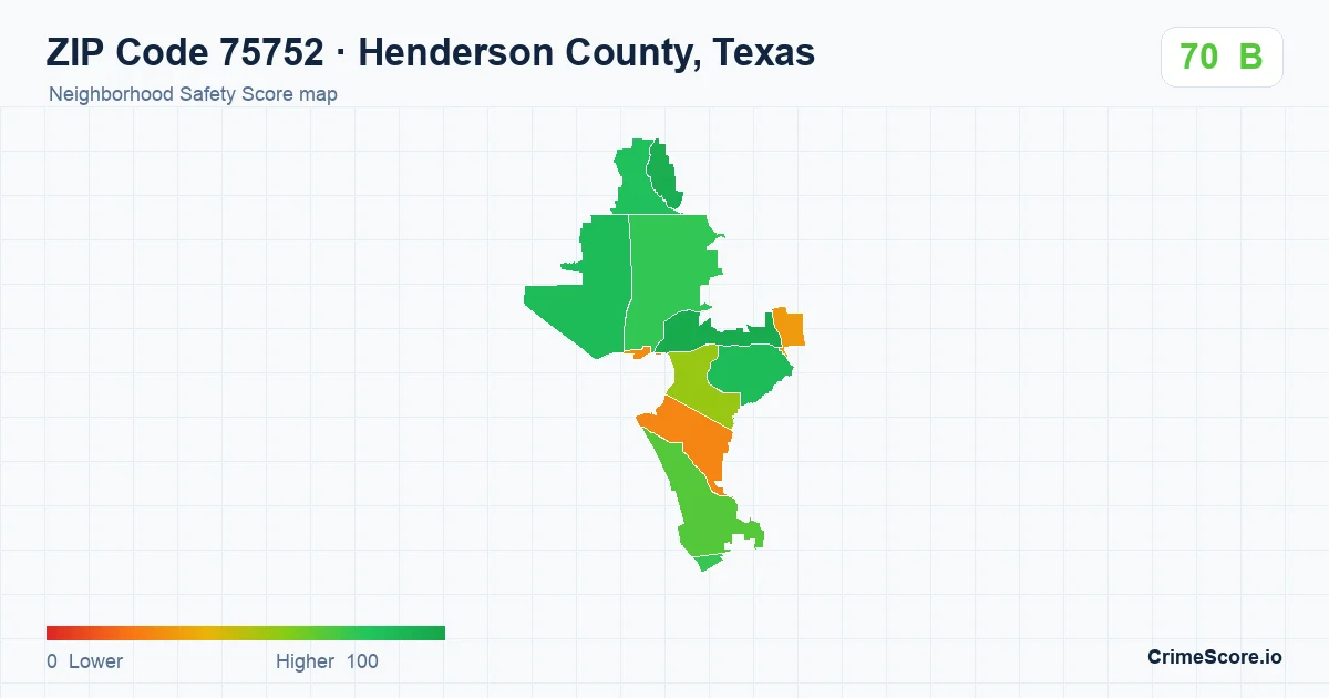 ZIP Code 75752 in Henderson County, Texas neighborhood Safety Score map