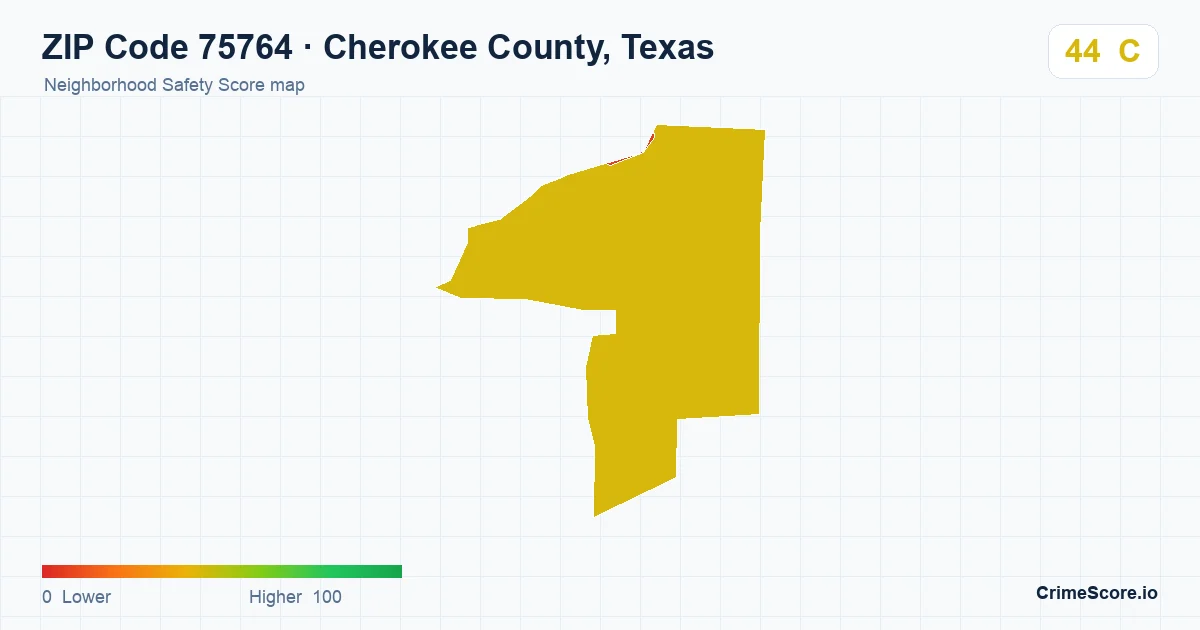 ZIP Code 75764 in Cherokee County, Texas neighborhood Safety Score map