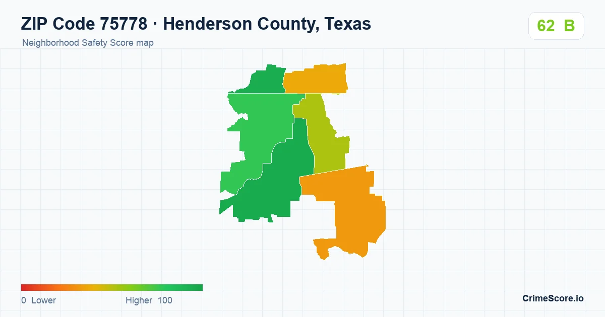 ZIP Code 75778 in Henderson County, Texas neighborhood Safety Score map