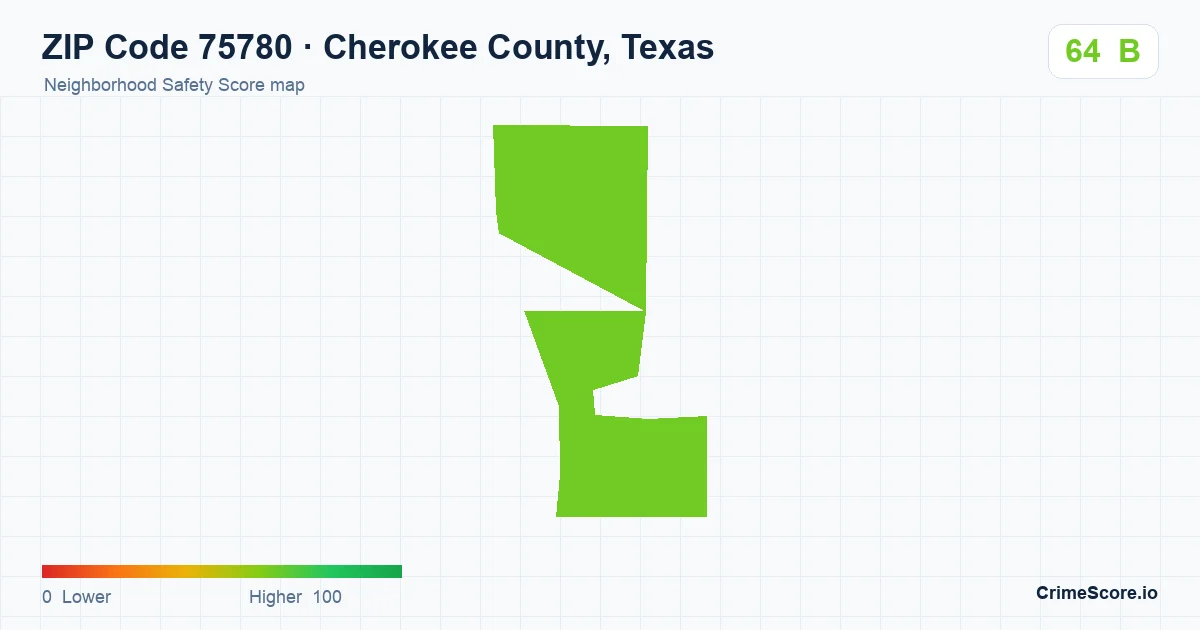 ZIP Code 75780 in Cherokee County, Texas neighborhood Safety Score map