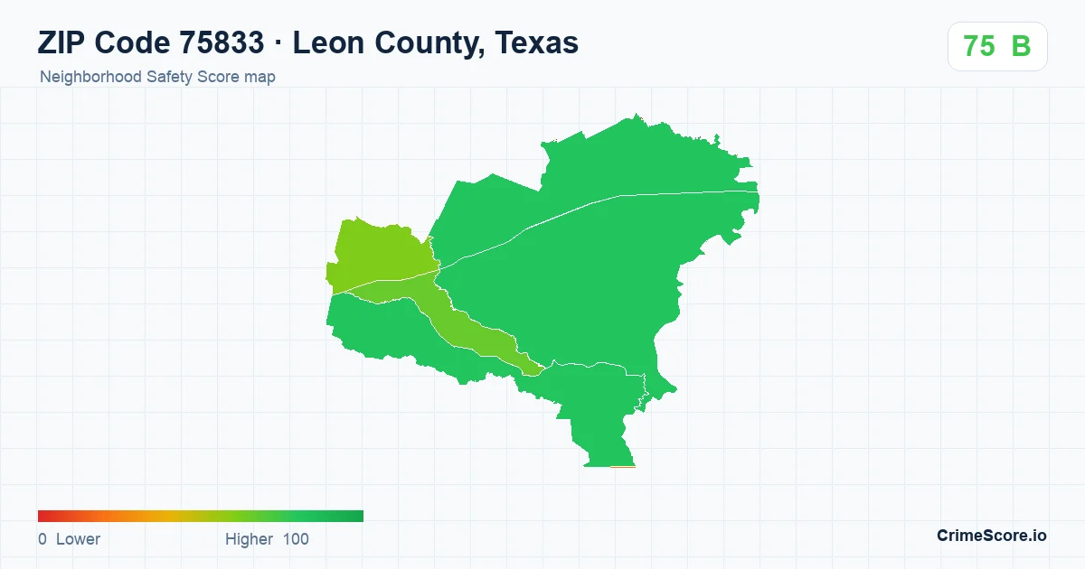 ZIP Code 75833 in Leon County, Texas neighborhood Safety Score map