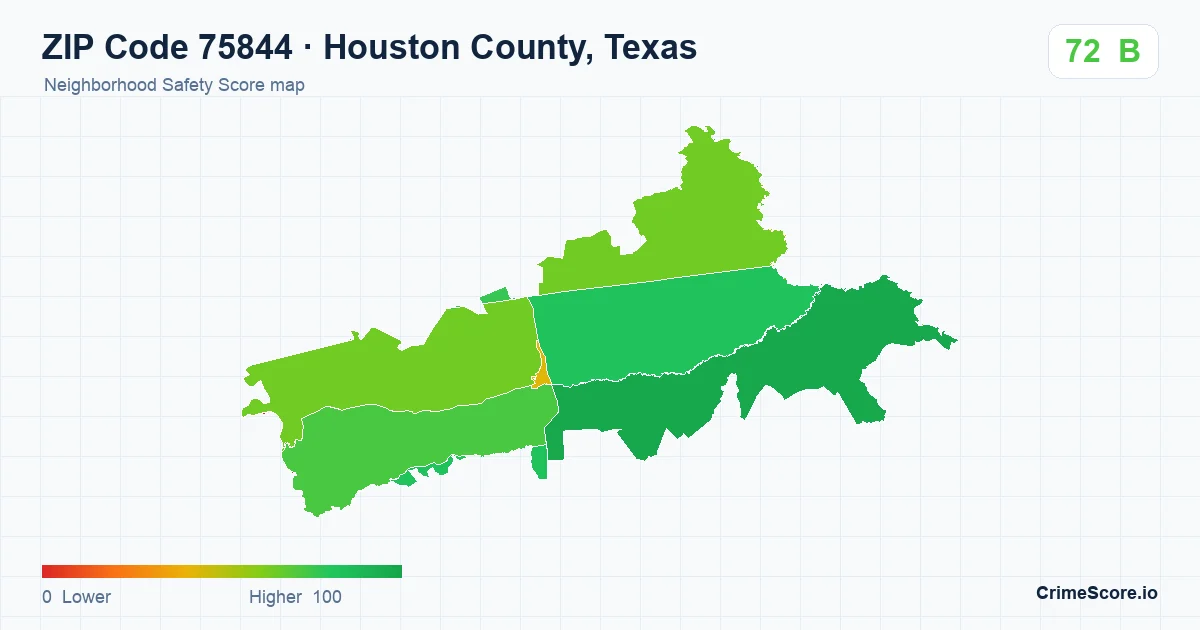 ZIP Code 75844 in Houston County, Texas neighborhood Safety Score map
