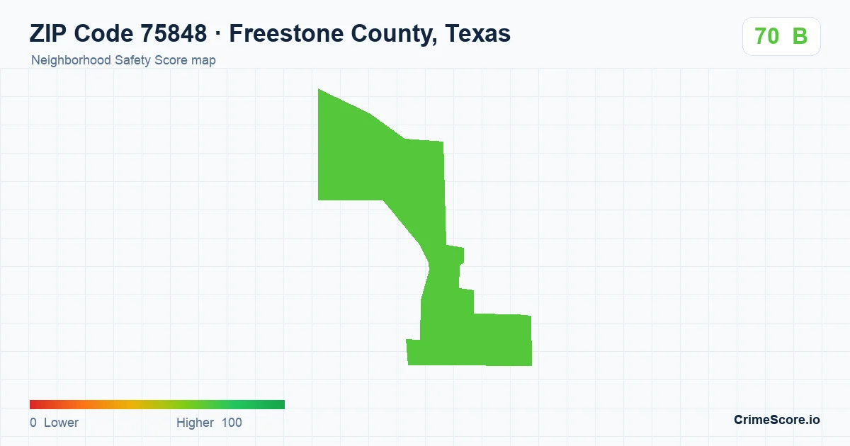 ZIP Code 75848 in Freestone County, Texas neighborhood Safety Score map