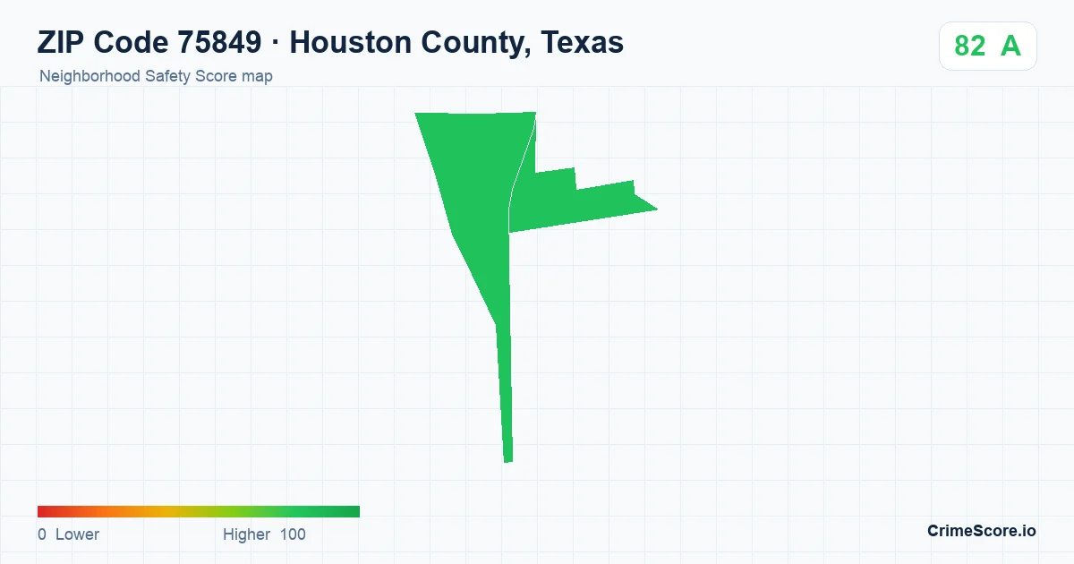 ZIP Code 75849 in Houston County, Texas neighborhood Safety Score map