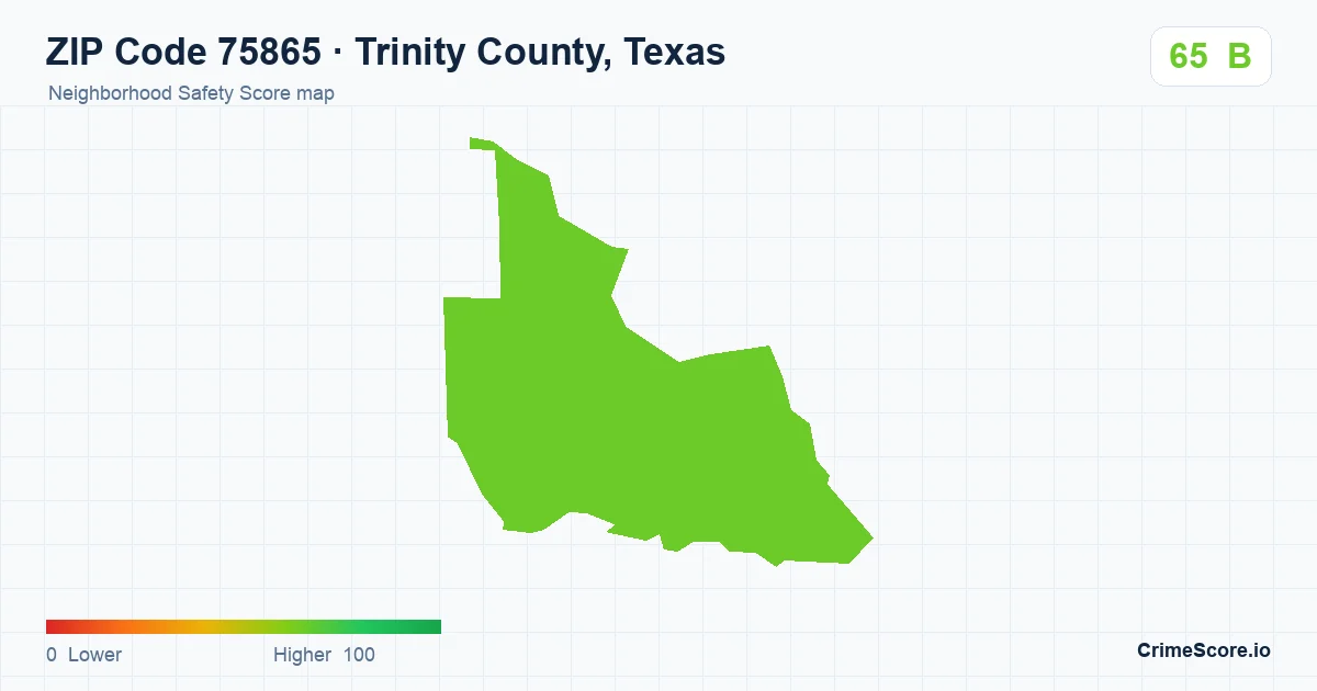 ZIP Code 75865 in Trinity County, Texas neighborhood Safety Score map