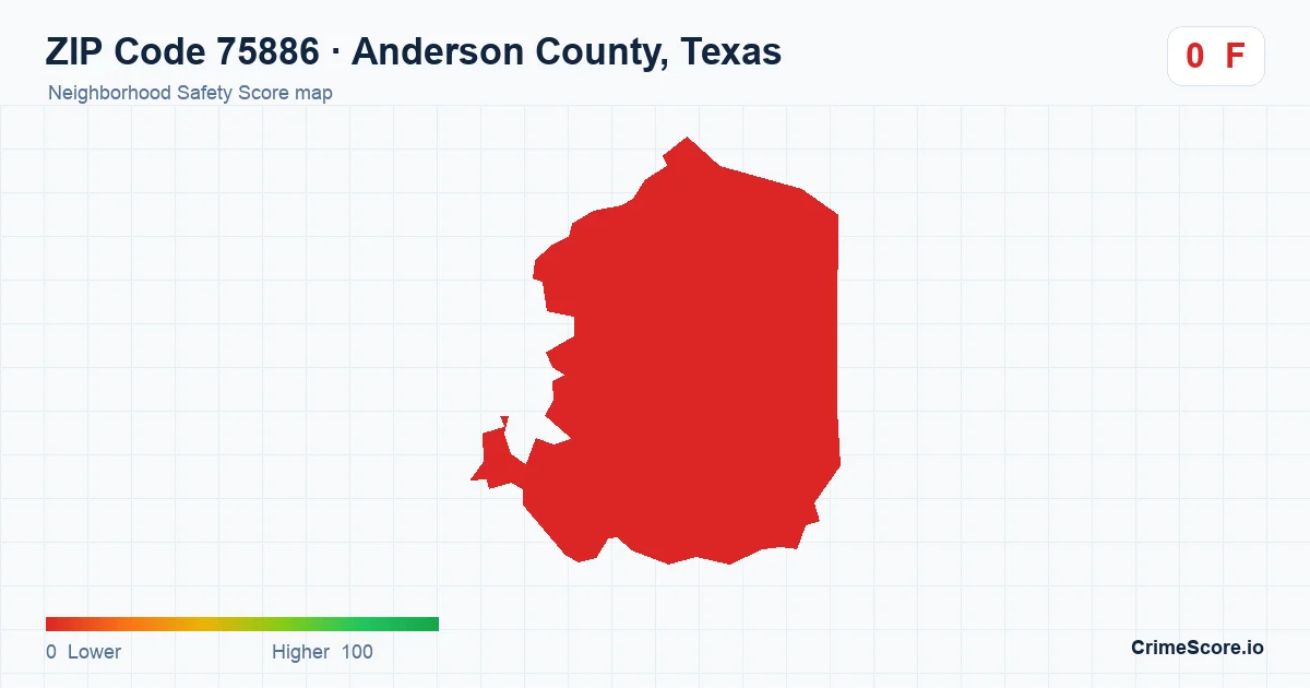 ZIP Code 75886 in Anderson County, Texas neighborhood Safety Score map