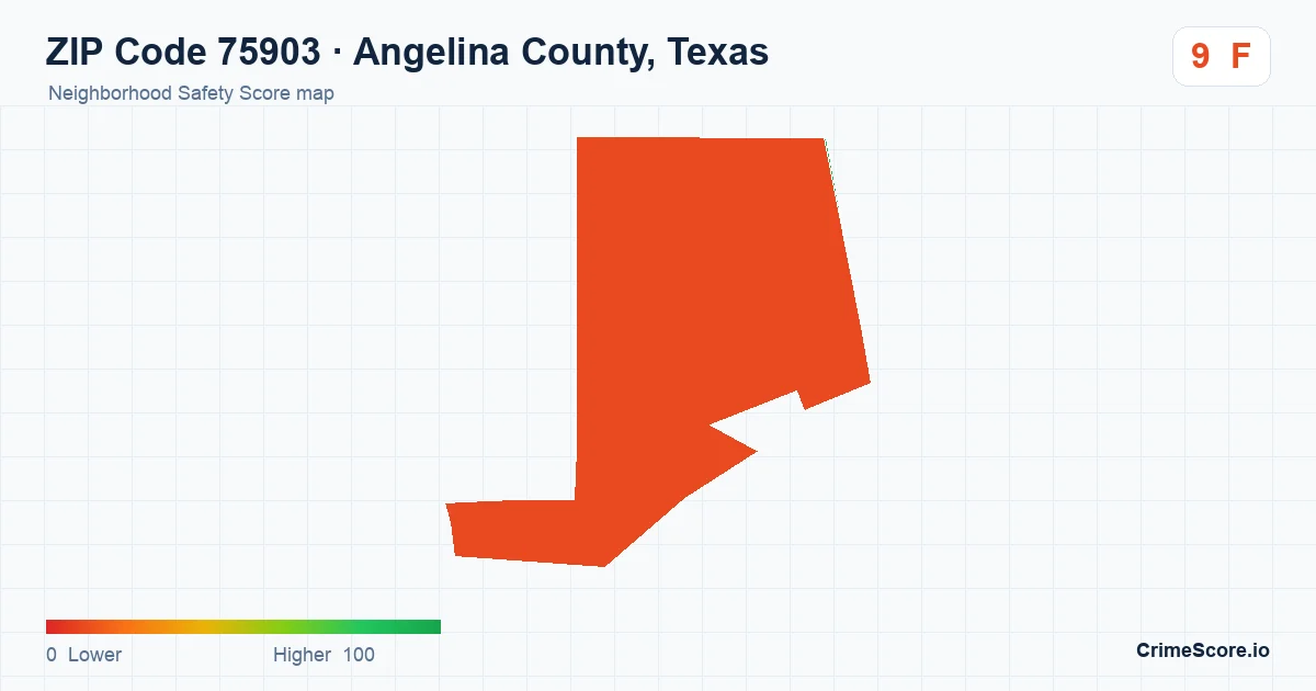 ZIP Code 75903 in Angelina County, Texas neighborhood Safety Score map