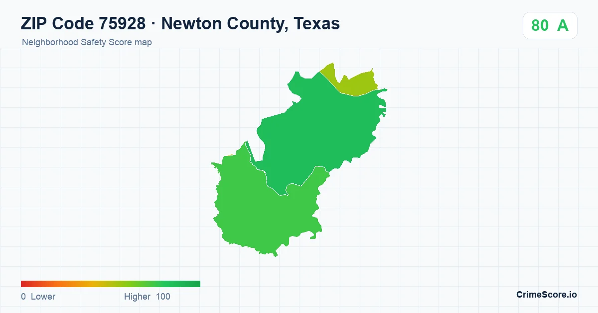 ZIP Code 75928 in Newton County, Texas neighborhood Safety Score map