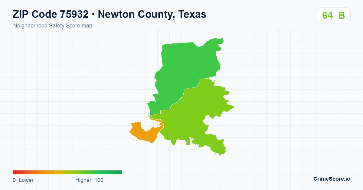 ZIP Code 75932 in Newton County, Texas neighborhood Safety Score map