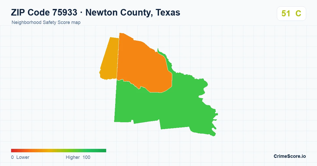 ZIP Code 75933 in Newton County, Texas neighborhood Safety Score map
