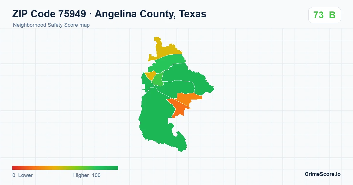 ZIP Code 75949 in Angelina County, Texas neighborhood Safety Score map