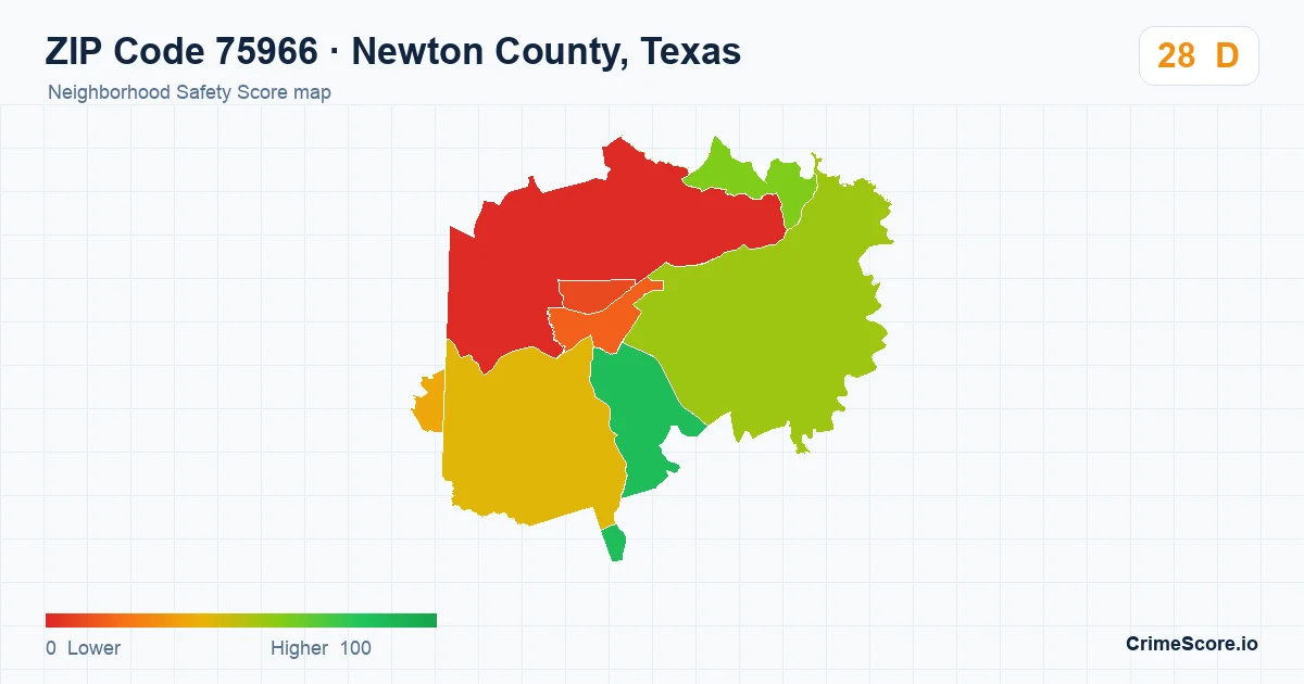 ZIP Code 75966 in Newton County, Texas neighborhood Safety Score map