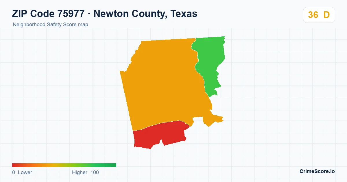 ZIP Code 75977 in Newton County, Texas neighborhood Safety Score map