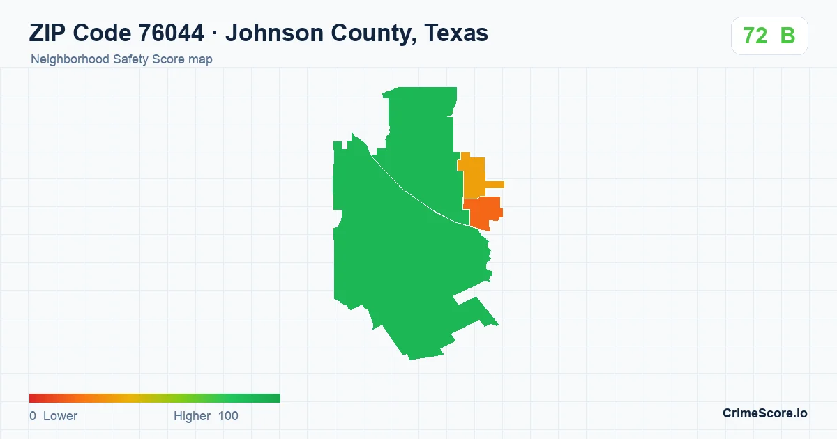 ZIP Code 76044 in Johnson County, Texas neighborhood Safety Score map