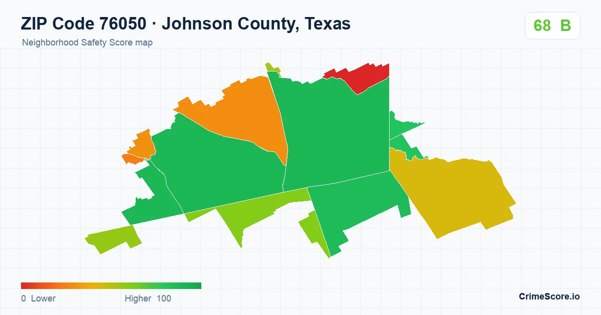 ZIP Code 76050 in Johnson County, Texas neighborhood Safety Score map