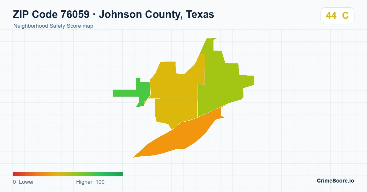 ZIP Code 76059 in Johnson County, Texas neighborhood Safety Score map