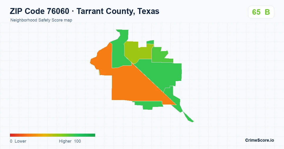 ZIP Code 76060 in Tarrant County, Texas neighborhood Safety Score map