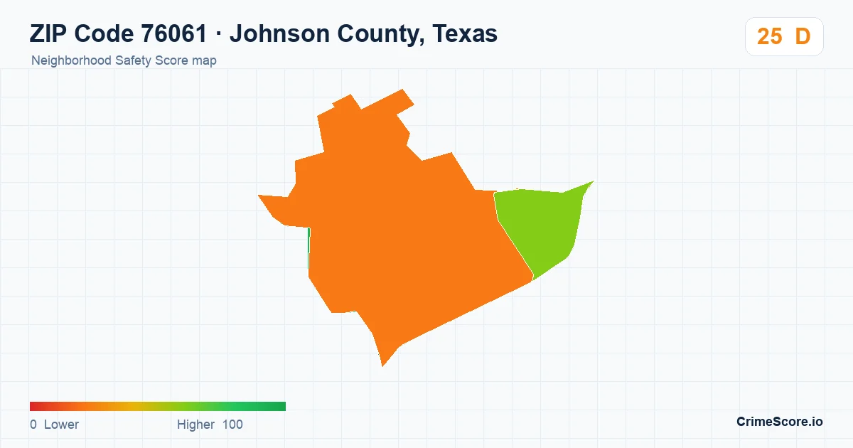 ZIP Code 76061 in Johnson County, Texas neighborhood Safety Score map