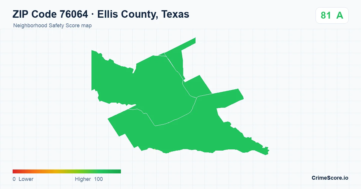 ZIP Code 76064 in Ellis County, Texas neighborhood Safety Score map