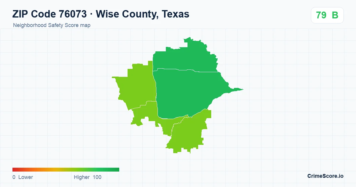 ZIP Code 76073 in Wise County, Texas neighborhood Safety Score map