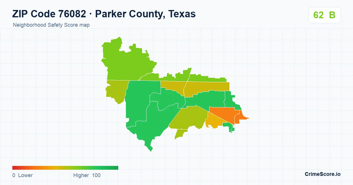 ZIP Code 76082 in Parker County, Texas neighborhood Safety Score map