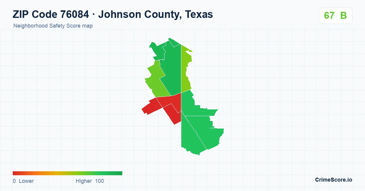 ZIP Code 76084 in Johnson County, Texas neighborhood Safety Score map