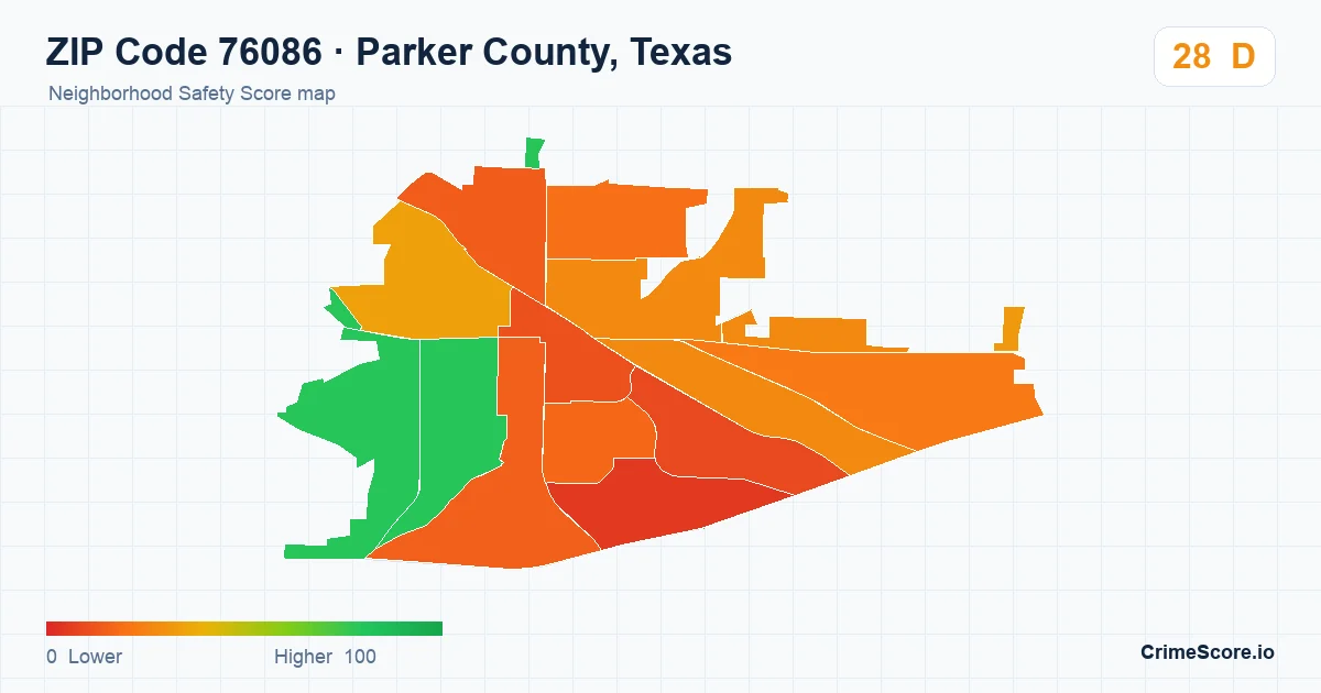 ZIP Code 76086 in Parker County, Texas neighborhood Safety Score map